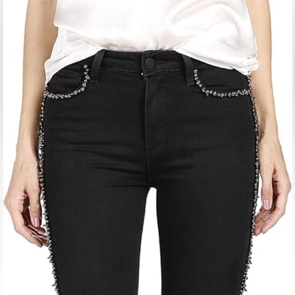 New Revolve Paige Noir Rox Embellished Hoxton Black Ankle Peg Skinny Jeans - Picture 2 of 8